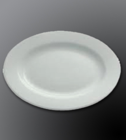 Rolled Edge Porcelain Dinnerware Alpine White Oval Plate 15.5"